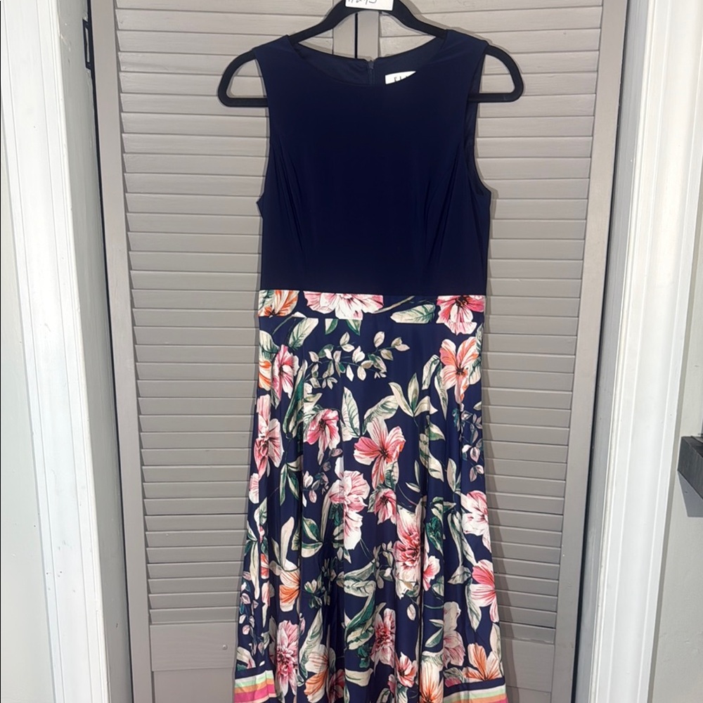 Elle Navy and Floral Midi Dress
